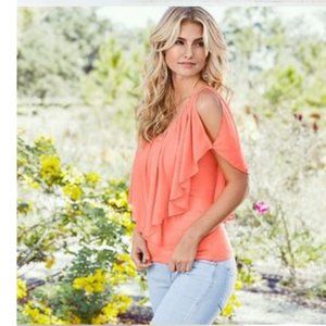VENUS Cold Shoulder Orange Flowy Top